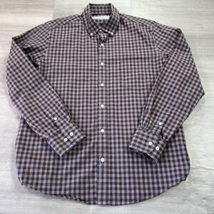 Peter Manning Shirt Mens Medium Red Gray Check Long Sleeve Button Up Stretch